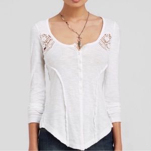 Free People Keepsake Slub Henley Crochet Top Worn Once in Excellent Condition